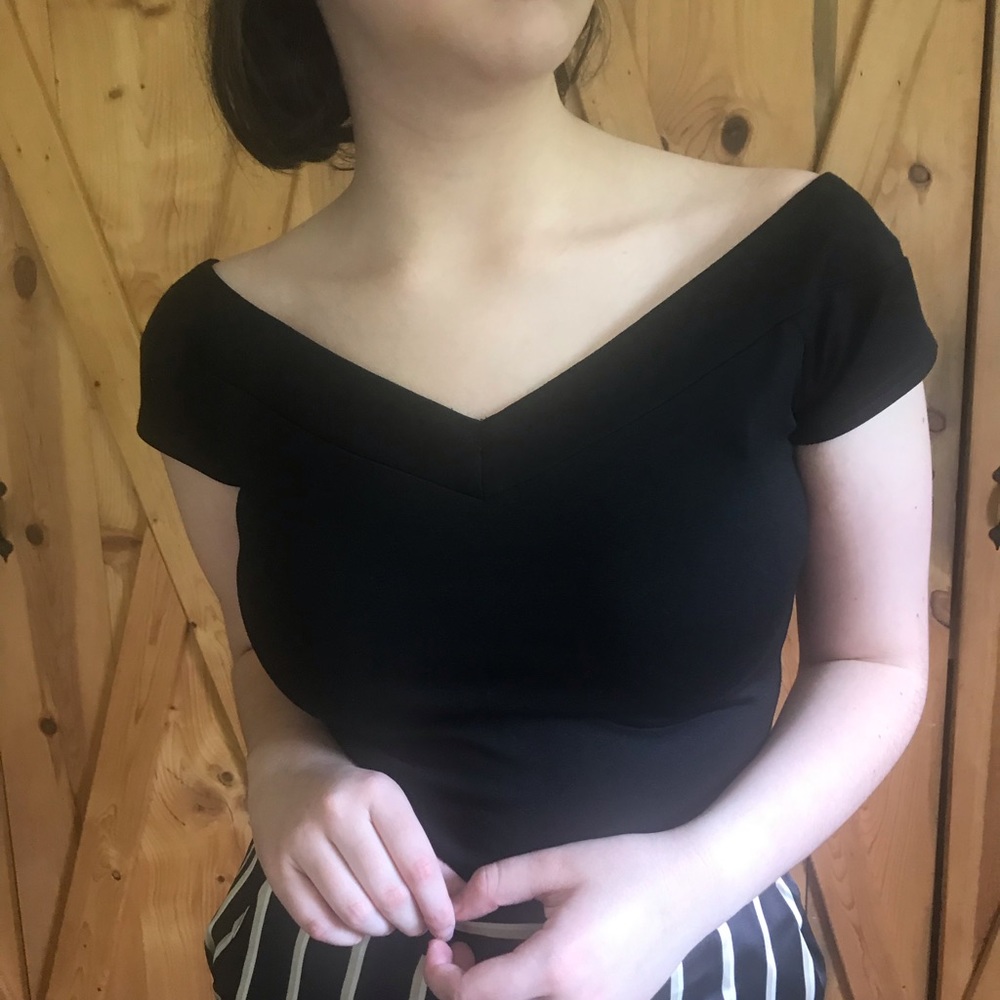 Classic black wide neckline blouse